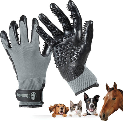 Pet Grooming Gloves - Patented #1 Ranked, Award Winning Shedding, Bathing, & Hair Remover Gloves - Gentle Brush for Cats, Dogs, and Horses (Grey, Large)